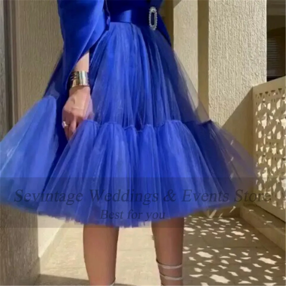Sevintage Royal Blue Satin Tylu Saudská Arábia Prom Šaty, Dlhé Rukávy Midi Formálnej Strany Plášte Riadok Dubaj Ženy Večerné Šaty . ' - ' . 3