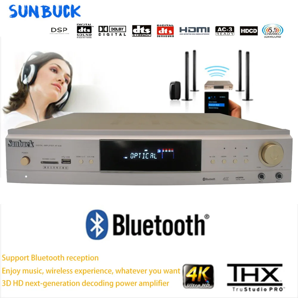 Sunbuck DTS stereo generácia Dolby Bluetooth 5.0 lossless audio dekódovanie HiFi 2000W 5.1 Domáce Kino Zvuku Zosilňovač Zvuku . ' - ' . 0