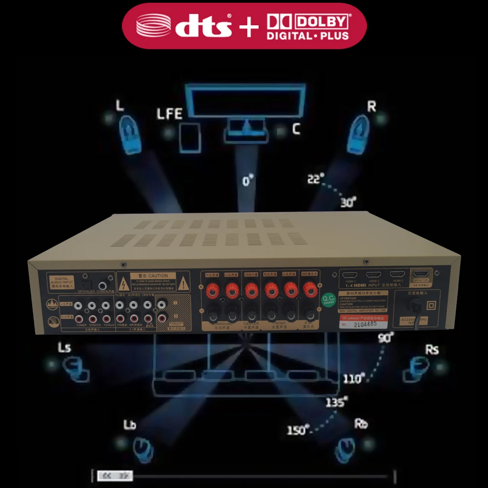 Sunbuck DTS stereo generácia Dolby Bluetooth 5.0 lossless audio dekódovanie HiFi 2000W 5.1 Domáce Kino Zvuku Zosilňovač Zvuku . ' - ' . 4