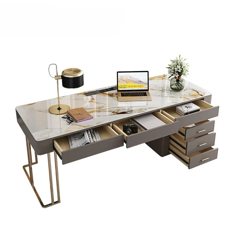 Svetlo luxusný písací stôl lesklý rock panel kancelársky stôl a stoličky kombinácia moderného stolného počítača stôl štúdia domov písací stôl . ' - ' . 0