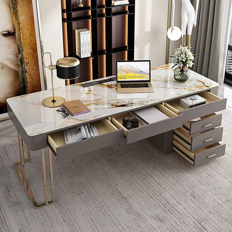 Svetlo luxusný písací stôl lesklý rock panel kancelársky stôl a stoličky kombinácia moderného stolného počítača stôl štúdia domov písací stôl . ' - ' . 2