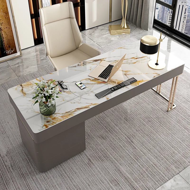 Svetlo luxusný písací stôl lesklý rock panel kancelársky stôl a stoličky kombinácia moderného stolného počítača stôl štúdia domov písací stôl . ' - ' . 4
