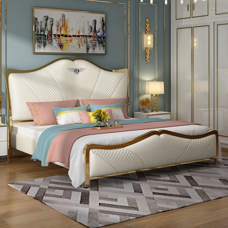 Talianska luxusná kožená posteľ, spálňa, 1.8 m manželská posteľ, moderný jednoduchý Hong Kong-štýl kože umenie posteľ . ' - ' . 0