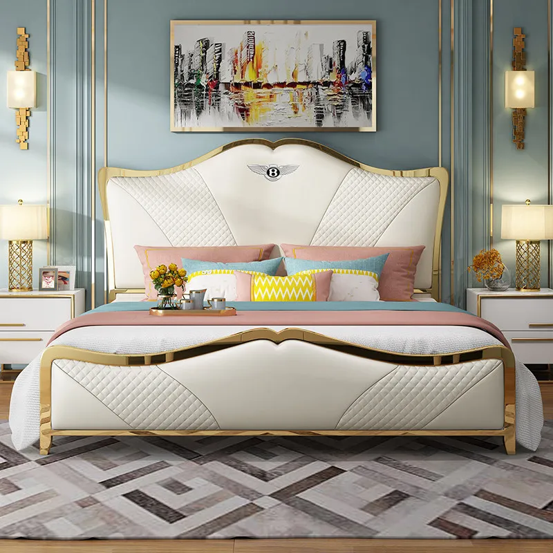 Talianska luxusná kožená posteľ, spálňa, 1.8 m manželská posteľ, moderný jednoduchý Hong Kong-štýl kože umenie posteľ . ' - ' . 1