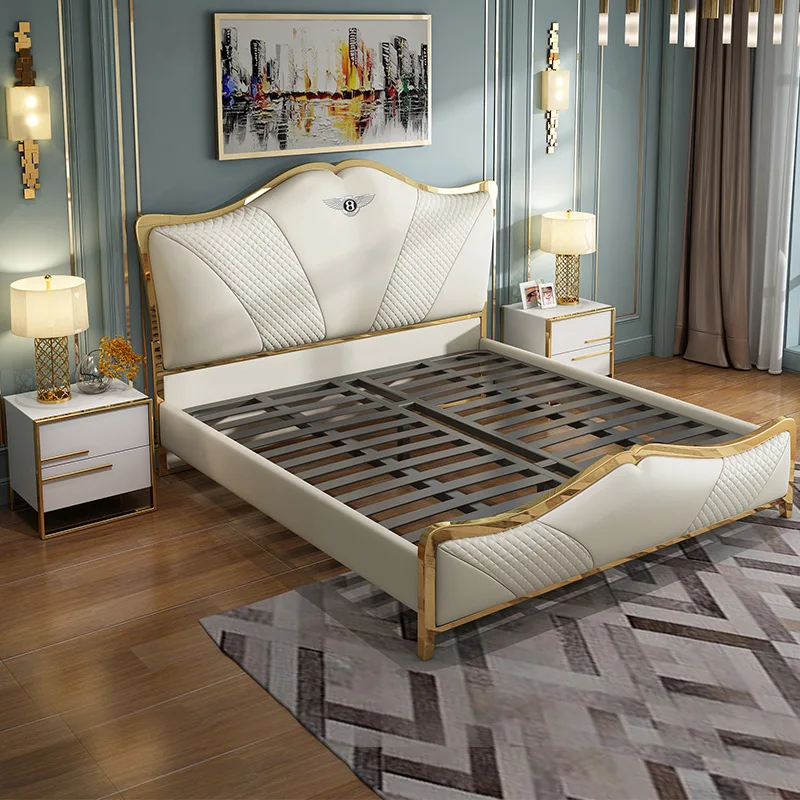 Talianska luxusná kožená posteľ, spálňa, 1.8 m manželská posteľ, moderný jednoduchý Hong Kong-štýl kože umenie posteľ . ' - ' . 3