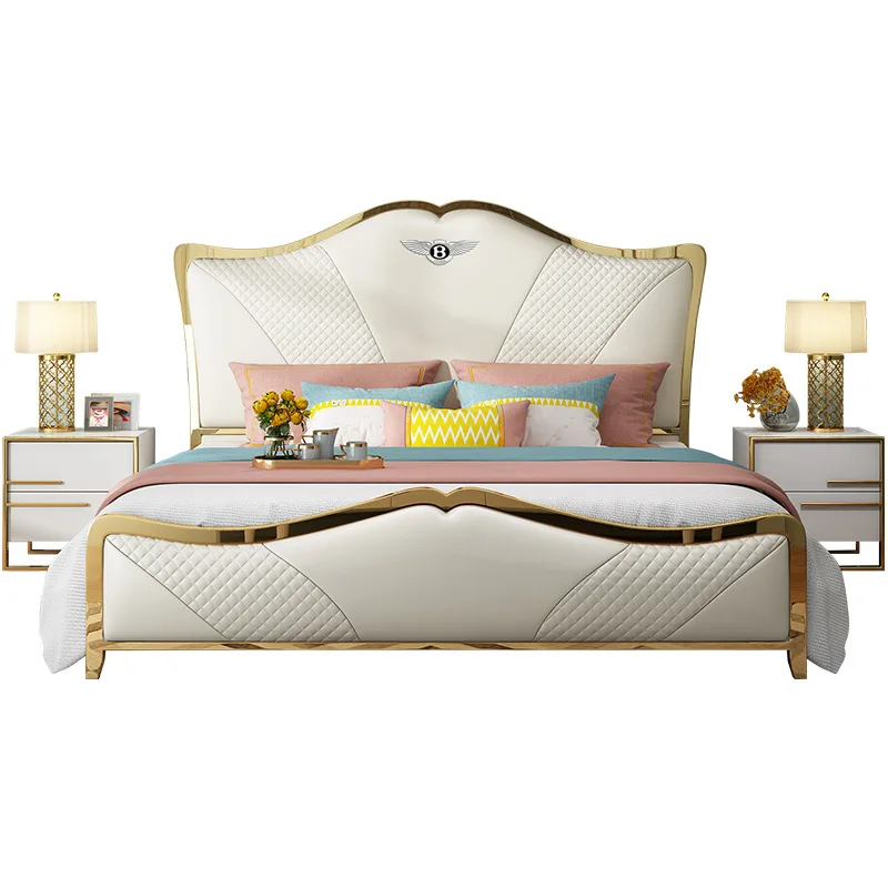 Talianska luxusná kožená posteľ, spálňa, 1.8 m manželská posteľ, moderný jednoduchý Hong Kong-štýl kože umenie posteľ . ' - ' . 4
