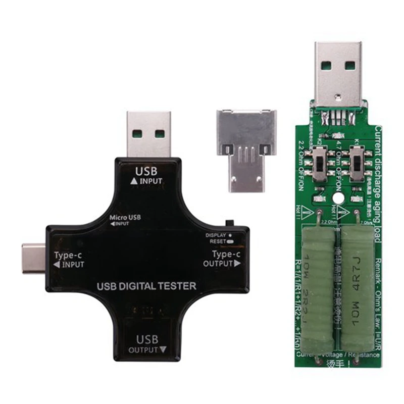 Usb Aktuálne Tester 2 V 1, Typ C, USB Tester Farebný Displej IPS Digitálny Voltmeter,Napätie,Prúd,Výkon,Teplota,So záťažou . ' - ' . 2