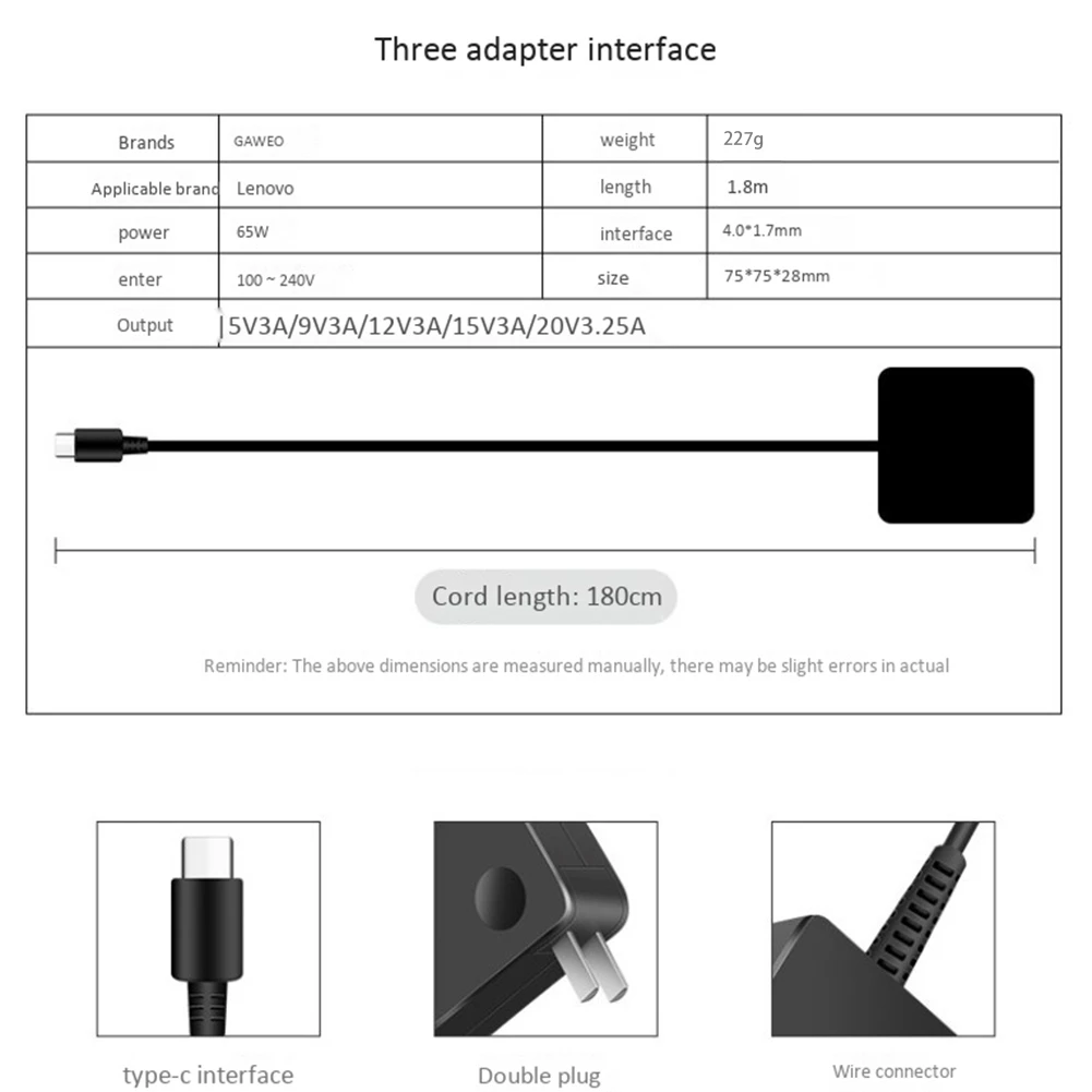 Vhodné na Námestí Notebook Prenosný Napájací Adaptér 65W Typ-C Port Pd Rýchle Nabitie Počítač Nabíjačku NÁS Plug . ' - ' . 4