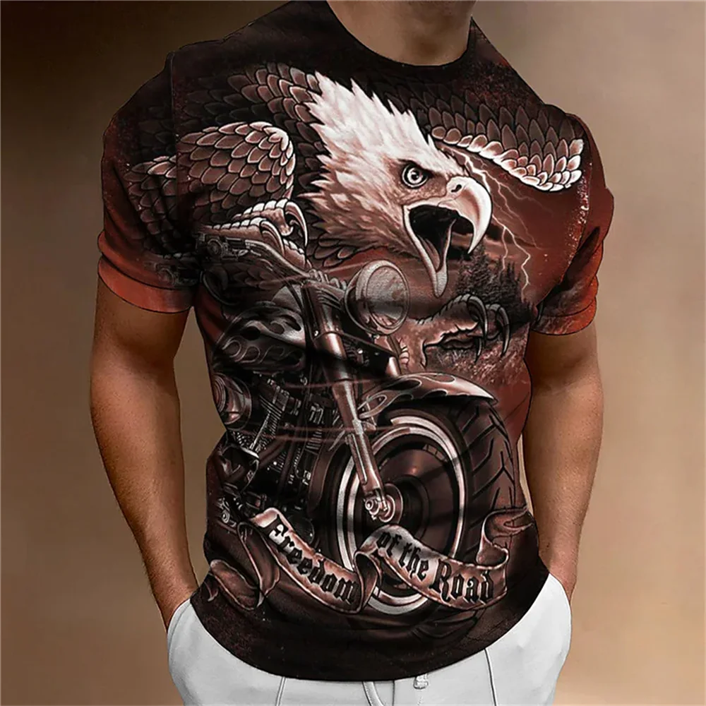 Vintage T-Shirt Pre Mužov Eagle Motorcyc 3d Tlač T-shirt Lete O Krk Krátky Rukáv Ulici Topy Nadrozmerné Tees Tričko Pánske Oblečenie . ' - ' . 1