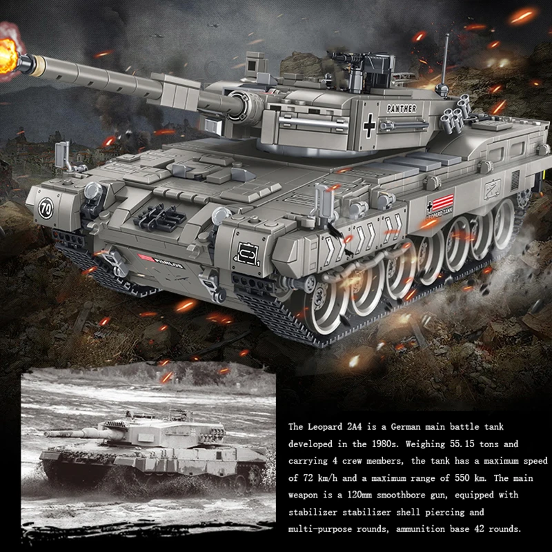 Vojenské druhej Svetovej Vojny nemecký Leopard 2A4 Hlavný Bojový Tank stavebným WW2 Vojak, číselné Údaje Zbrane Tehly Deti Hračky, Darčeky . ' - ' . 1
