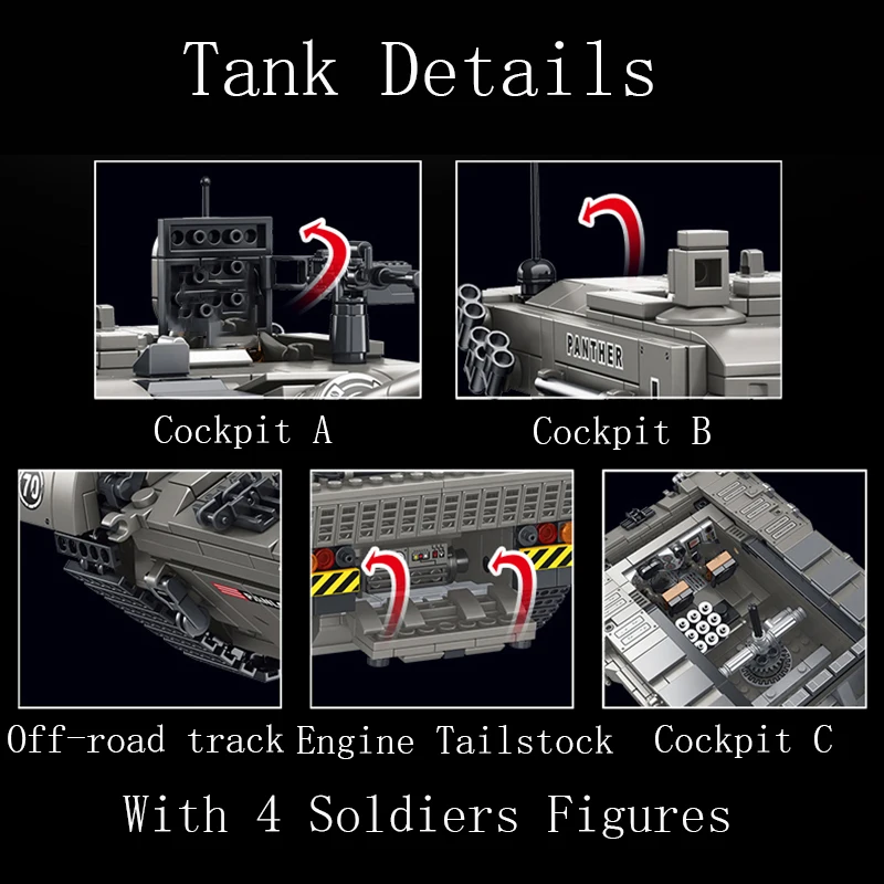 Vojenské druhej Svetovej Vojny nemecký Leopard 2A4 Hlavný Bojový Tank stavebným WW2 Vojak, číselné Údaje Zbrane Tehly Deti Hračky, Darčeky . ' - ' . 4