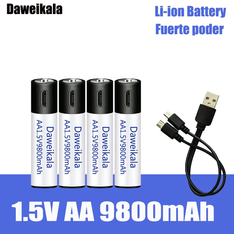 Vysoká kapacita 1,5 V AA 9800 mWh USB nabíjateľné li-ion batérie pre diaľkové ovládanie myši malý ventilátor Elektrická hračka na batérie + Kábel . ' - ' . 0