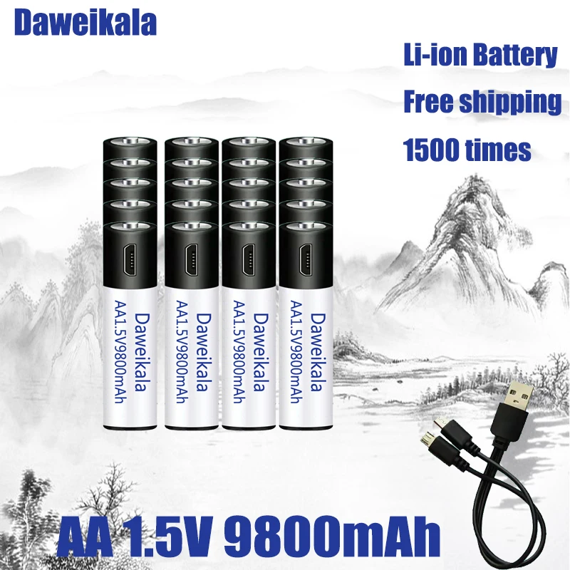 Vysoká kapacita 1,5 V AA 9800 mWh USB nabíjateľné li-ion batérie pre diaľkové ovládanie myši malý ventilátor Elektrická hračka na batérie + Kábel . ' - ' . 1