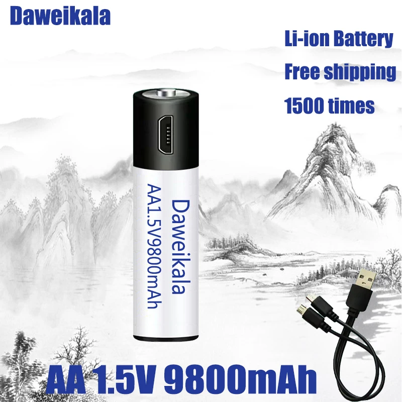 Vysoká kapacita 1,5 V AA 9800 mWh USB nabíjateľné li-ion batérie pre diaľkové ovládanie myši malý ventilátor Elektrická hračka na batérie + Kábel . ' - ' . 3