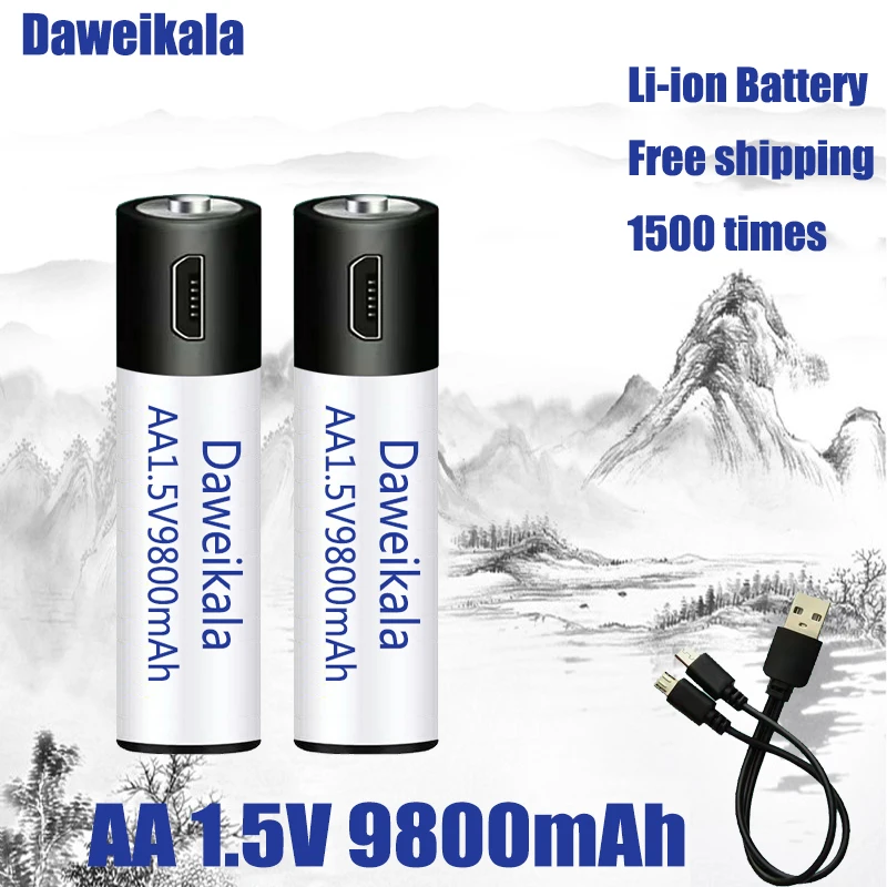 Vysoká kapacita 1,5 V AA 9800 mWh USB nabíjateľné li-ion batérie pre diaľkové ovládanie myši malý ventilátor Elektrická hračka na batérie + Kábel . ' - ' . 4