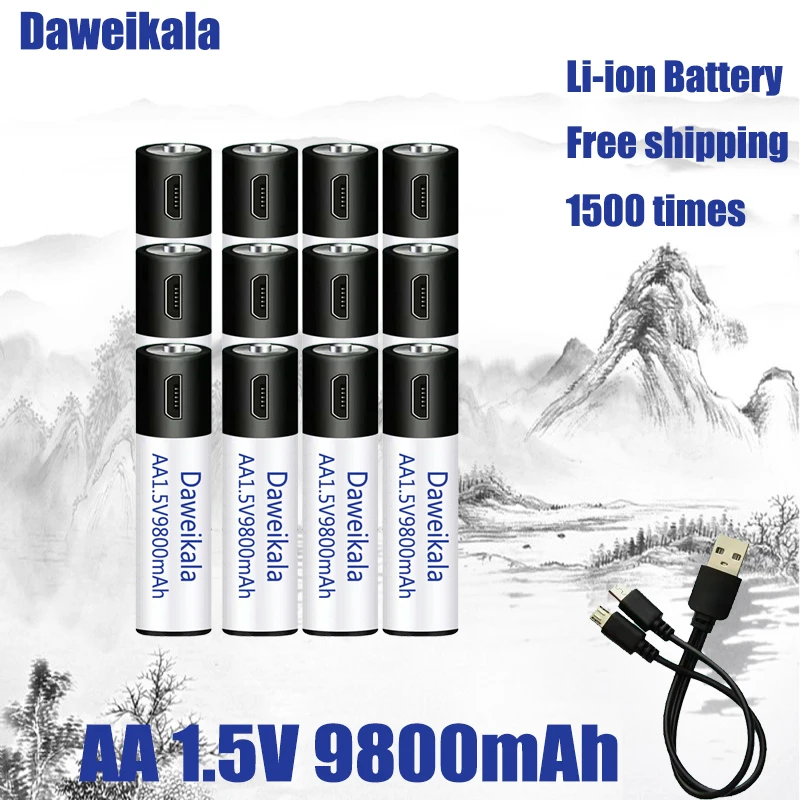 Vysoká kapacita 1,5 V AA 9800 mWh USB nabíjateľné li-ion batérie pre diaľkové ovládanie myši malý ventilátor Elektrická hračka na batérie + Kábel . ' - ' . 5