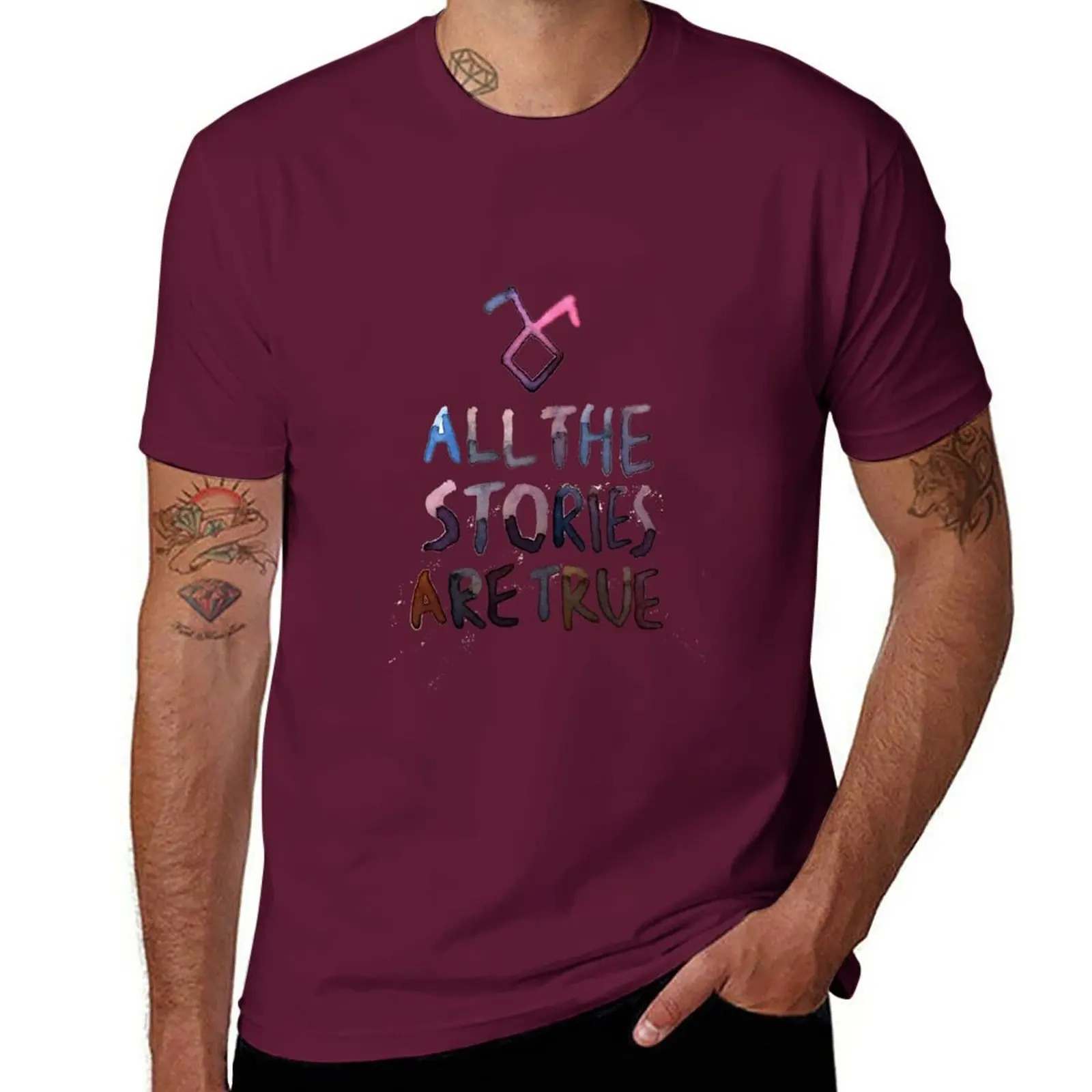 Všetky príbehy sú pravdivé (akvarel) T-Shirt grafika tričká topy Krátky rukáv pánske zábavné tričká . ' - ' . 0