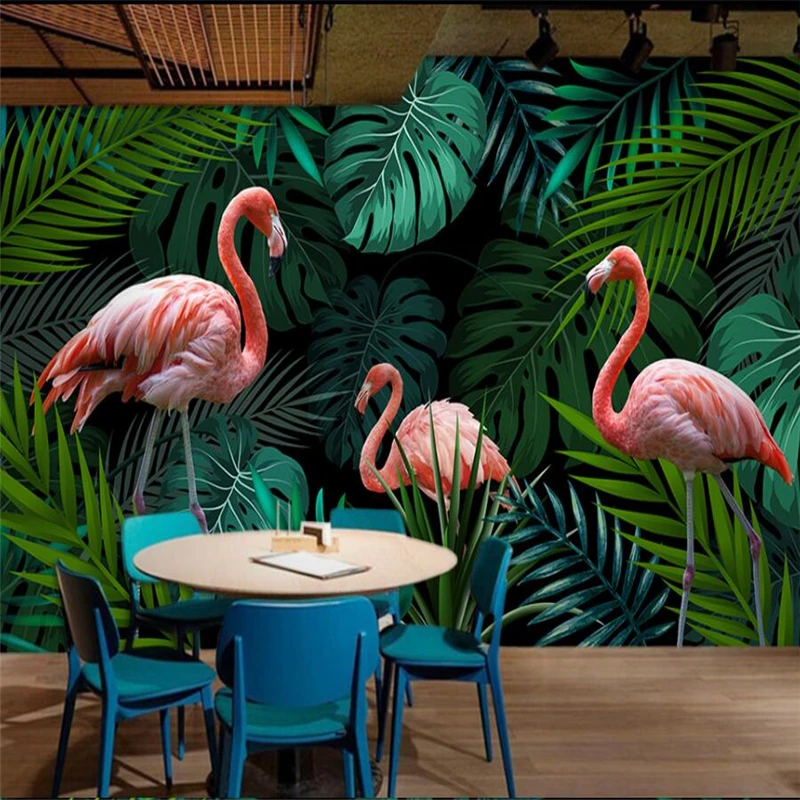 wellyu Moderné ručne maľované dažďového pralesa flamingo pozadí steny vlastné veľké nástenné zelená tapeta abstraktných de parede para quarto . ' - ' . 3