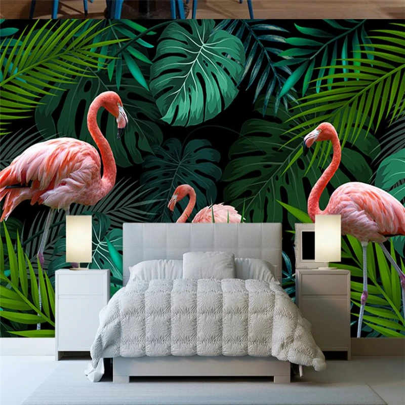 wellyu Moderné ručne maľované dažďového pralesa flamingo pozadí steny vlastné veľké nástenné zelená tapeta abstraktných de parede para quarto . ' - ' . 4
