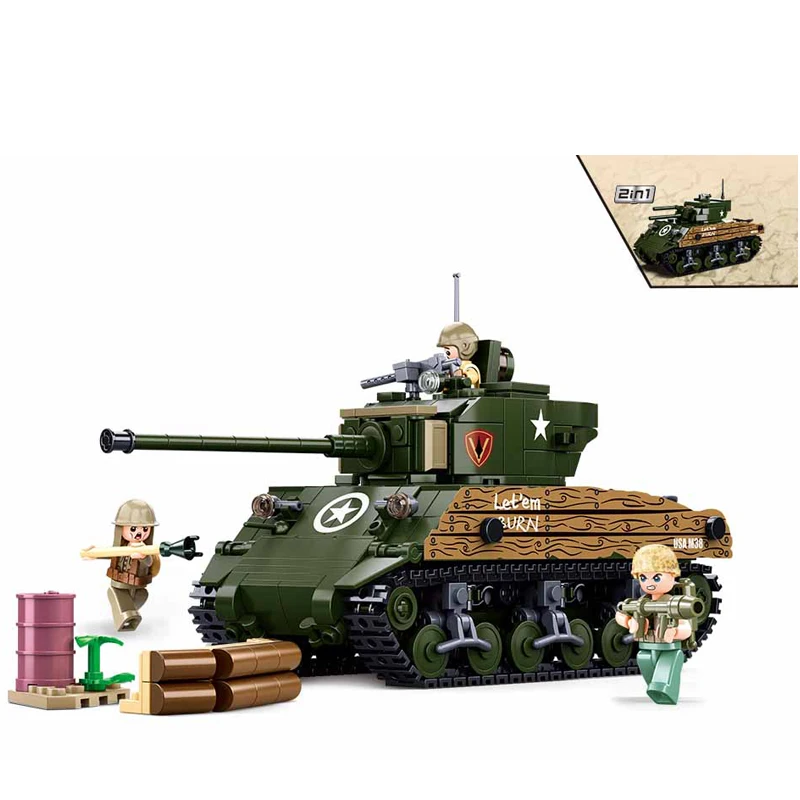WW2 Vojenské Armády Vozidla Sherman M4A3 Stredný Tank Stavebné Bloky Obrázok Vojak Zbraň WW1 Tehly Klasický Model Deti Hračky Darček . ' - ' . 1