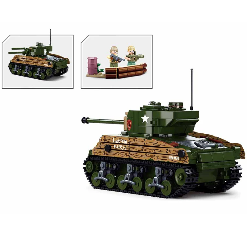 WW2 Vojenské Armády Vozidla Sherman M4A3 Stredný Tank Stavebné Bloky Obrázok Vojak Zbraň WW1 Tehly Klasický Model Deti Hračky Darček . ' - ' . 2