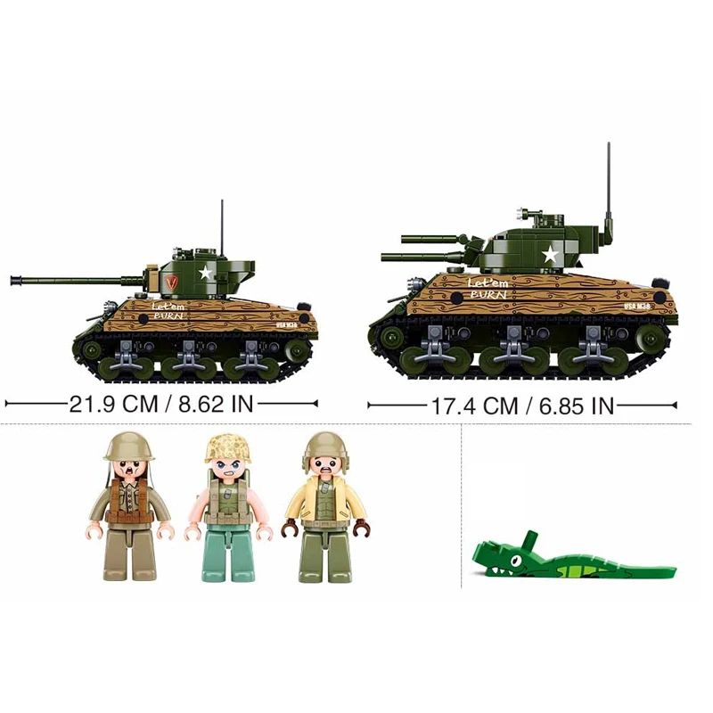 WW2 Vojenské Armády Vozidla Sherman M4A3 Stredný Tank Stavebné Bloky Obrázok Vojak Zbraň WW1 Tehly Klasický Model Deti Hračky Darček . ' - ' . 3