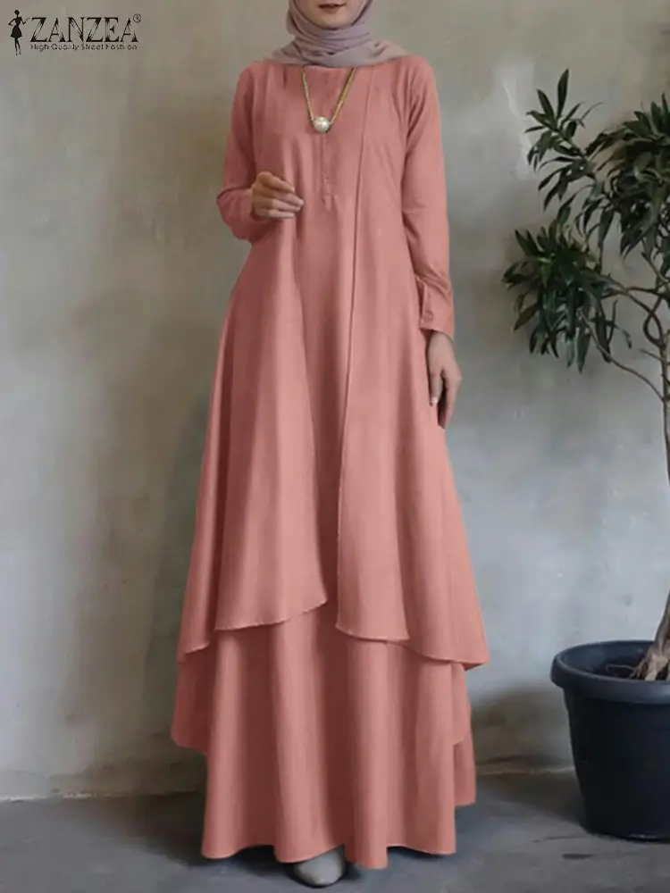 ZANZEA Ženy Moslimské Oblečenie Móda Jar Islamské Oblečenie Marocain Eid Mubarek Vestido Dlhý Rukáv Príležitostné Voľné Abaya Sundress . ' - ' . 1