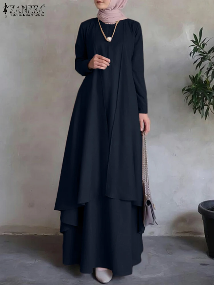 ZANZEA Ženy Moslimské Oblečenie Móda Jar Islamské Oblečenie Marocain Eid Mubarek Vestido Dlhý Rukáv Príležitostné Voľné Abaya Sundress . ' - ' . 3