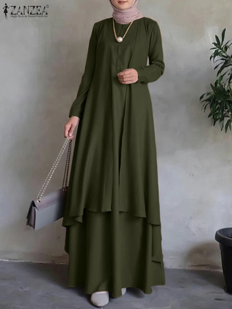ZANZEA Ženy Moslimské Oblečenie Móda Jar Islamské Oblečenie Marocain Eid Mubarek Vestido Dlhý Rukáv Príležitostné Voľné Abaya Sundress . ' - ' . 4