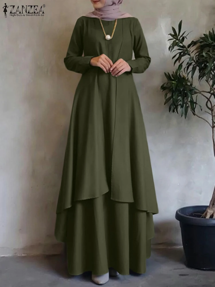 ZANZEA Ženy Moslimské Oblečenie Móda Jar Islamské Oblečenie Marocain Eid Mubarek Vestido Dlhý Rukáv Príležitostné Voľné Abaya Sundress . ' - ' . 5