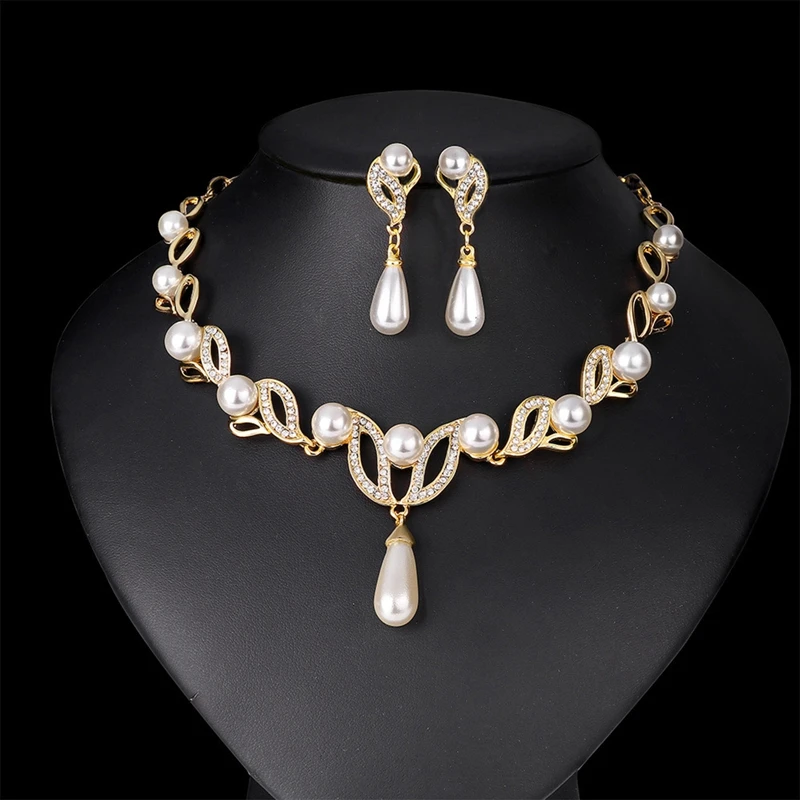 Zlatá Farba Simulované Pearl Kamienkami Svadobné Šperky Sady Pre Ženy Príslušenstvo Trend Módne Večerné Šperky Sady . ' - ' . 0