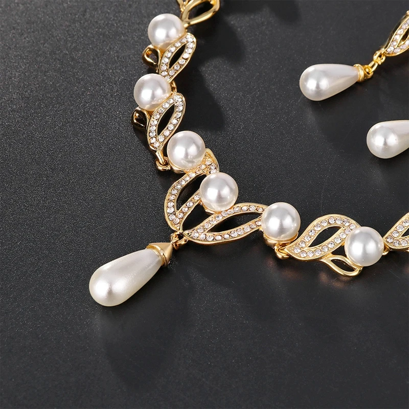 Zlatá Farba Simulované Pearl Kamienkami Svadobné Šperky Sady Pre Ženy Príslušenstvo Trend Módne Večerné Šperky Sady . ' - ' . 4