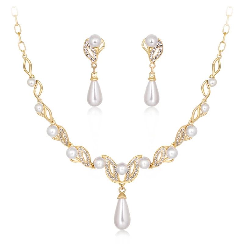 Zlatá Farba Simulované Pearl Kamienkami Svadobné Šperky Sady Pre Ženy Príslušenstvo Trend Módne Večerné Šperky Sady . ' - ' . 5