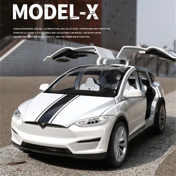 1:24 Tesla Model X SUV Zliatiny Modelu Auta Diecast Kovové Vozidiel Model Auta, Simulácia Zvuku a Svetla Kolekcia Detské Hračky Darček