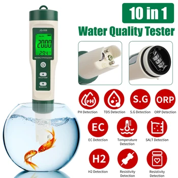 10 v 1 Kvalita Vody Test PH/TDS/SOĽ/SG/ORP/ES/Vodík/Rezistivita/TEMP/Živín Multifunkčné Testovacie Pero na Bazén Akvária