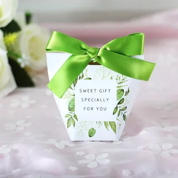 100ks Nové Európskej Svadobné Zdvorilosti Zelené listy Candy Boxy Sladký Darček Box vďakyvzdania box Strany Čokoláda Box