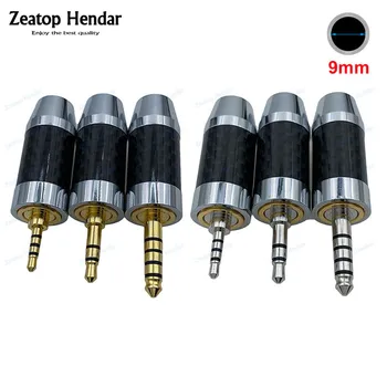 10Pcs 9 mm Meď 2,5 mm / 3,5 mm / 4.4 mm Vyváženú Audio Ródium / Pozlátené Plug Uhlíkových Vlákien pre DIY Spájky Slúchadlá Drôt