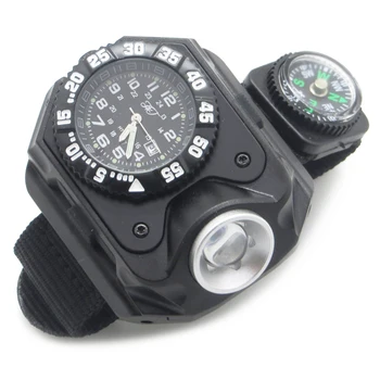 10pcs/množstvo 3 v 1 Taktické Šport Nabíjateľná LED Baterka Náramkové hodinky s Kompasom Pre Kempovanie Turistika, Lov
