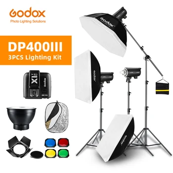 1200W Godox DP400III 3x 400Ws Photo Studio Flash Osvetlenie,Softbox,Ľahké Stojan, Štúdio Boom Arm Top Light Stojan