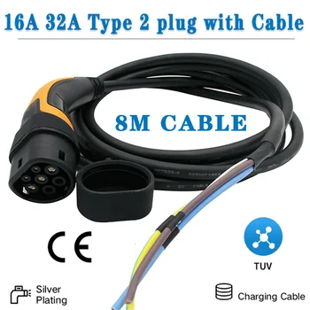 16A 32A Typ 2 konektor, 8m Kábel pre EV strane IEC62196-2 Európska norma muž plug jednofázové trojfázové IEC AC konektor samica