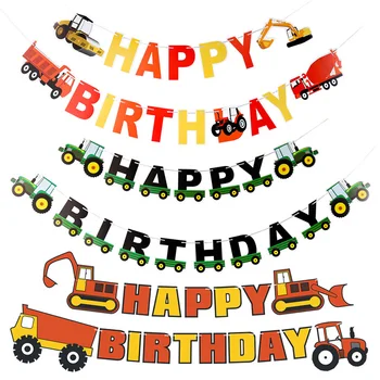 17Flags/Pack Krásne bager Stavebné vozidlo Pennant cartoon autá, traktor, papierové vlajky na happy birthday party dodávky