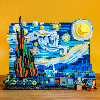 1830PCS Van Gogh, Hviezdna Noc Pixel Art, Mozaiky Maľovanie DIY 3D Svet Majstrovské Stavebné Bloky Model Hračka Pre Deti Darček