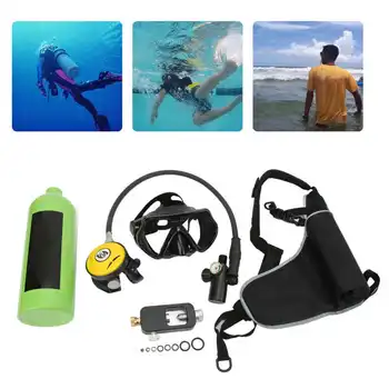 1L Mini Potápanie Nádrž na Kyslík Valcov Súprava Prenosné Dýchanie pod vodou, Potápanie Set s Potápačské Okuliare Zelená