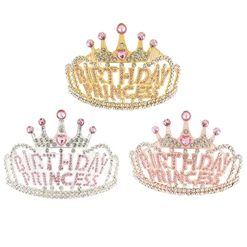 1PC ružové Zlato Strieborná Ružová Princezná Strana navrhne Tiaras a Lesklé Korún pre Dievčatká Happy Birthday Vlasy Príslušenstvo