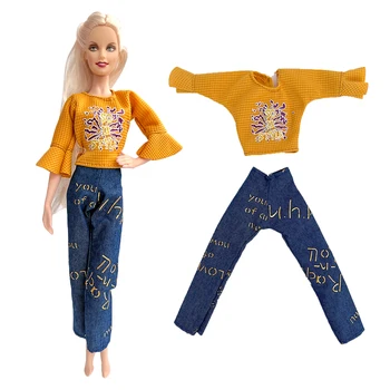 1Set Princezná Štýl Módne Farby Tričko + Pohode Dlho Džínsy Pre Bábiku Barbie 1/6 Príslušenstvom Bábiky Hračky 299H
