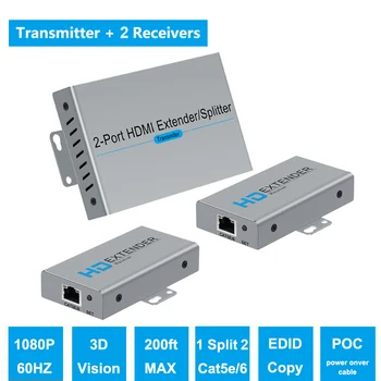 1x2 HDMI Splitter Extender 60m 1x2 HDMI UTP Extender Cat5e Cat6 1080P RJ45 HDMI Splitter extensor Vysielač, Prijímač