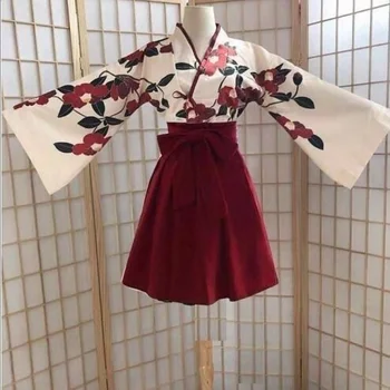 2 ks Nastaviť Žena Japonské Kimono Štýle Kvetinový Tlač Vintage Girl Orientálna Hanbok Láska Kostým Haori Yukata Ázijské Svadobné Šaty