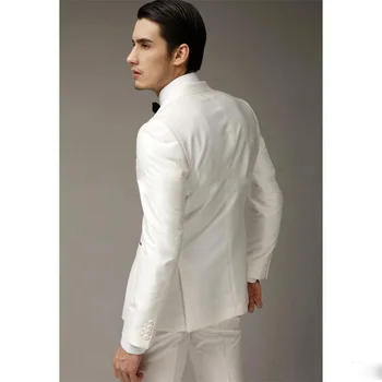 2020 Nové Vlastné Pánske Svadobné Obleky, Biele Slim Fit Ženícha Tuxedos Prom Nosenie Groomsmen Kabát Ženích Nosenie Muža Oblek (Sako+Nohavice)