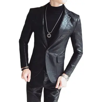 2021Net celebrity hot štýl móda slim best-selling farbou PU kožené dlhým rukávom kožený oblek