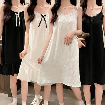 2022 v Lete Sexy spodnú Bielizeň Špagety Popruh Bavlna Nightgowns pre Ženy kórejský Roztomilý Čipky Sleepwear Noc Šaty Nightdress Nighty